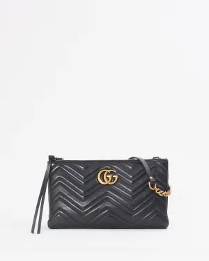 Gucci Black Leather Marmont GG Matelasse Shoulder Chain Bag