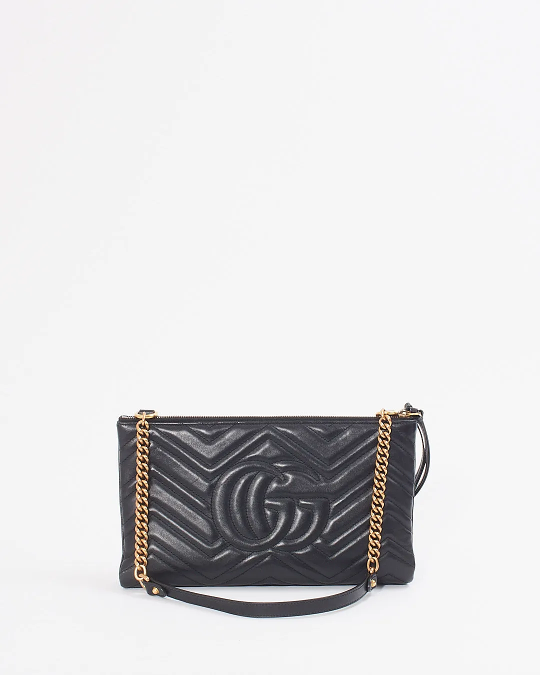 Gucci Black Leather Marmont GG Matelasse Shoulder Chain Bag