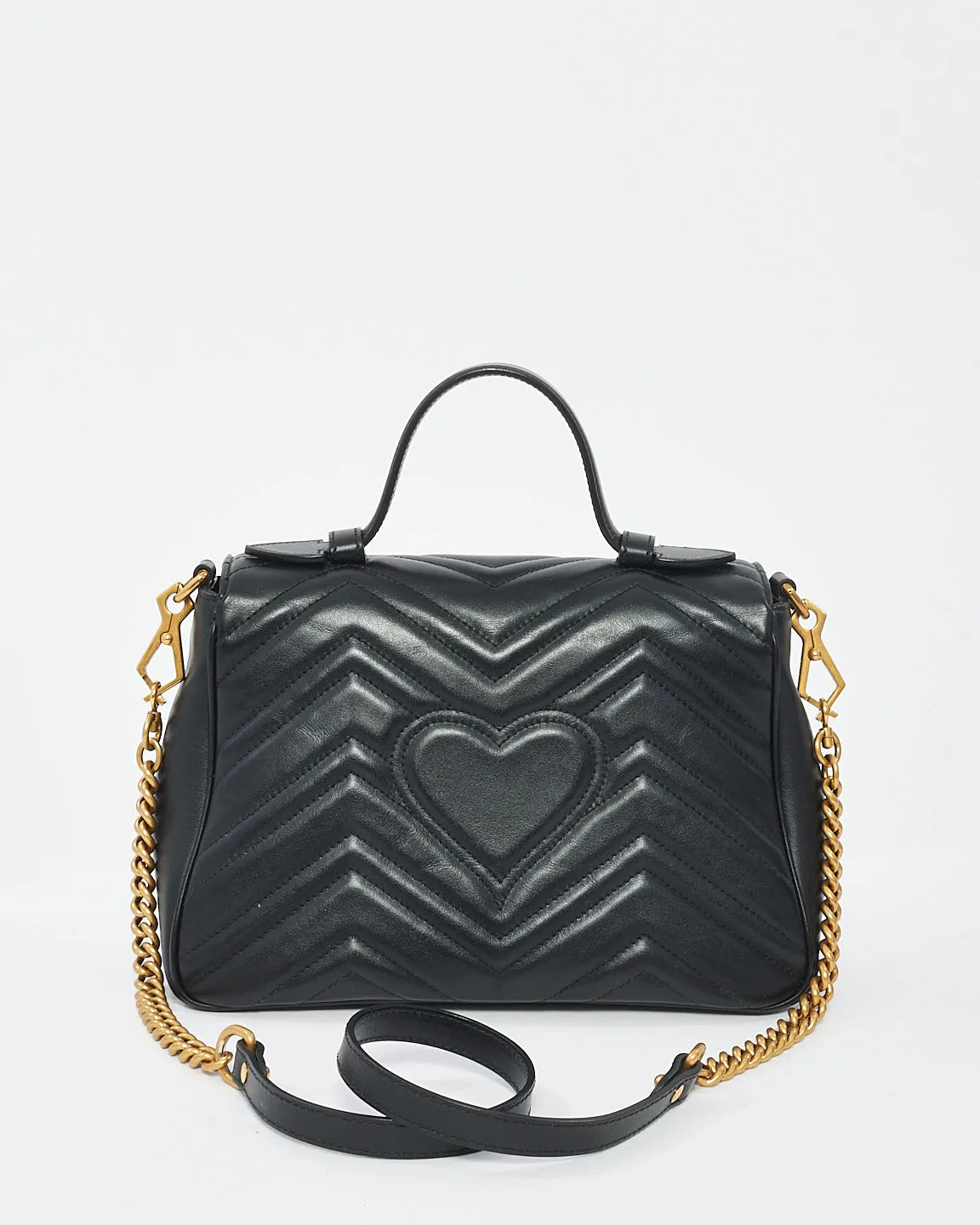 Gucci Black Matelssé Leather GG Marmont Small Top Handle Bag