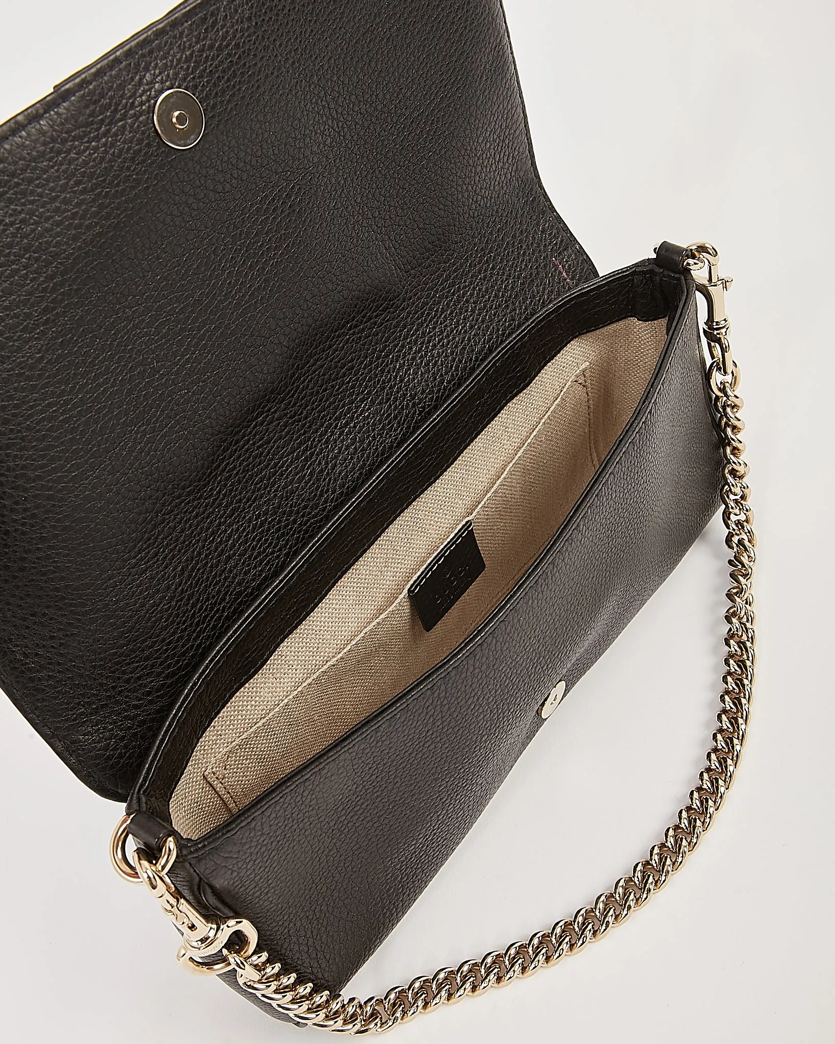 Gucci Black Pebbled Leather Chain Shoulder Bag