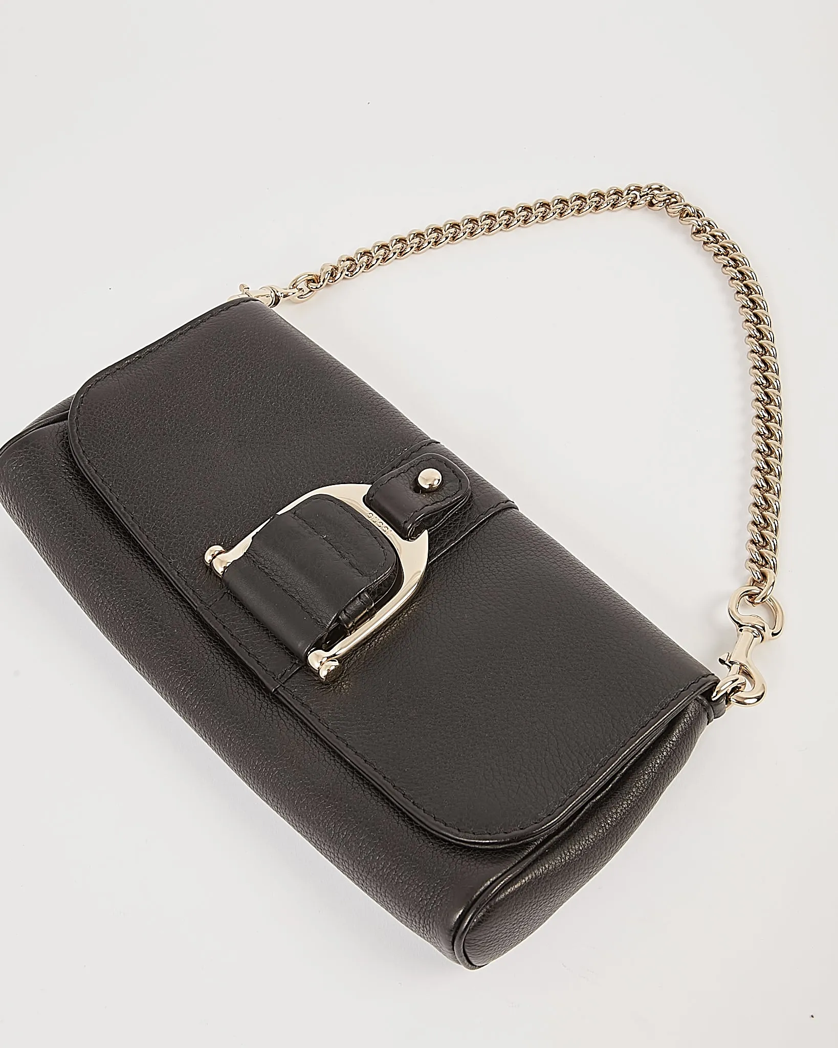 Gucci Black Pebbled Leather Chain Shoulder Bag