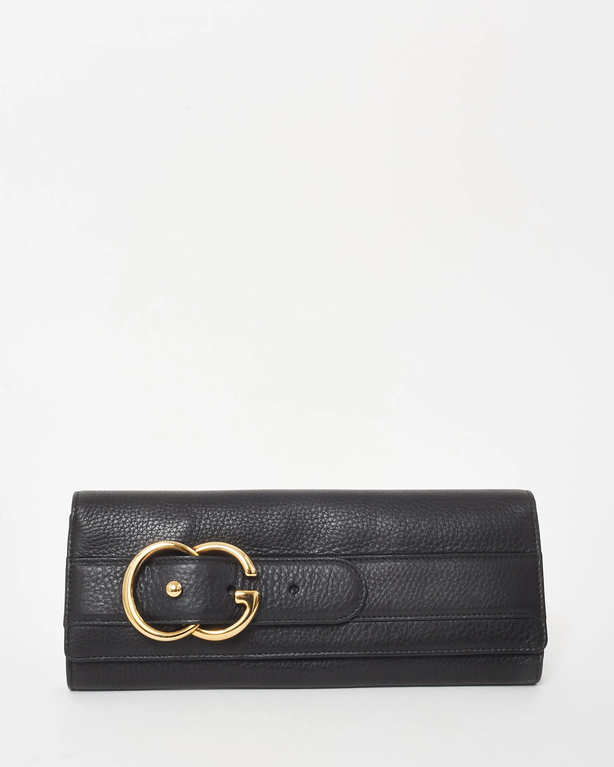 Gucci Black Pebbled Leather Romy Clutch