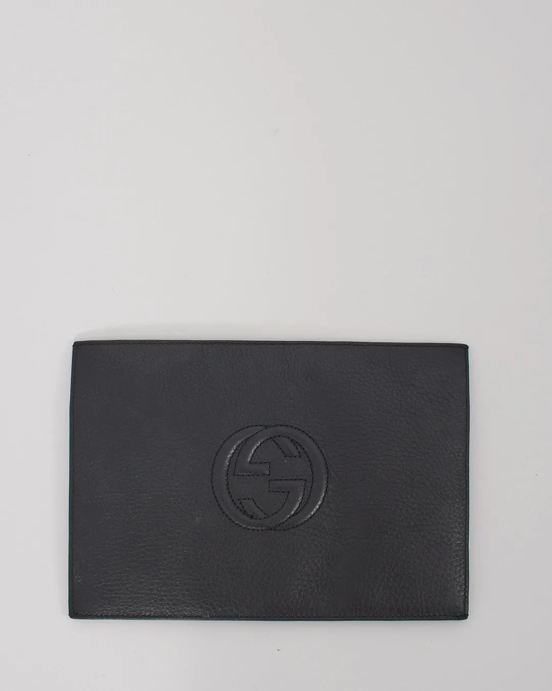 Gucci Black Pebbled Leather Soho Envelope Pouch Clutch