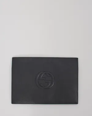 Gucci Black Pebbled Leather Soho Envelope Pouch Clutch