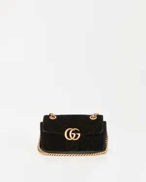 Gucci Black Velvet Mini Marmont 2.0 Shoulder Bag