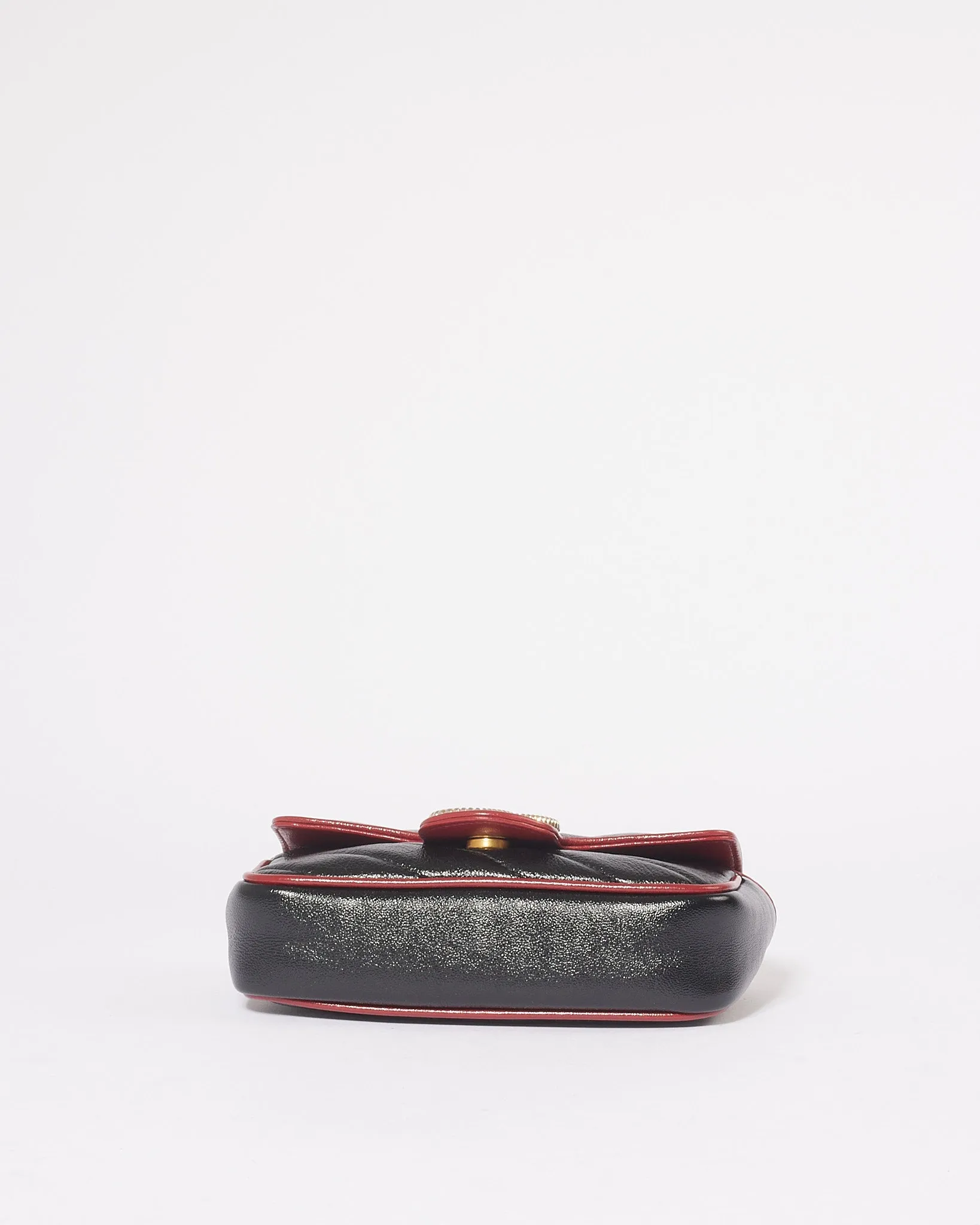 Gucci Black/Red Matelassé Diagonal Leather Torchon GG Marmont Super Mini Bag