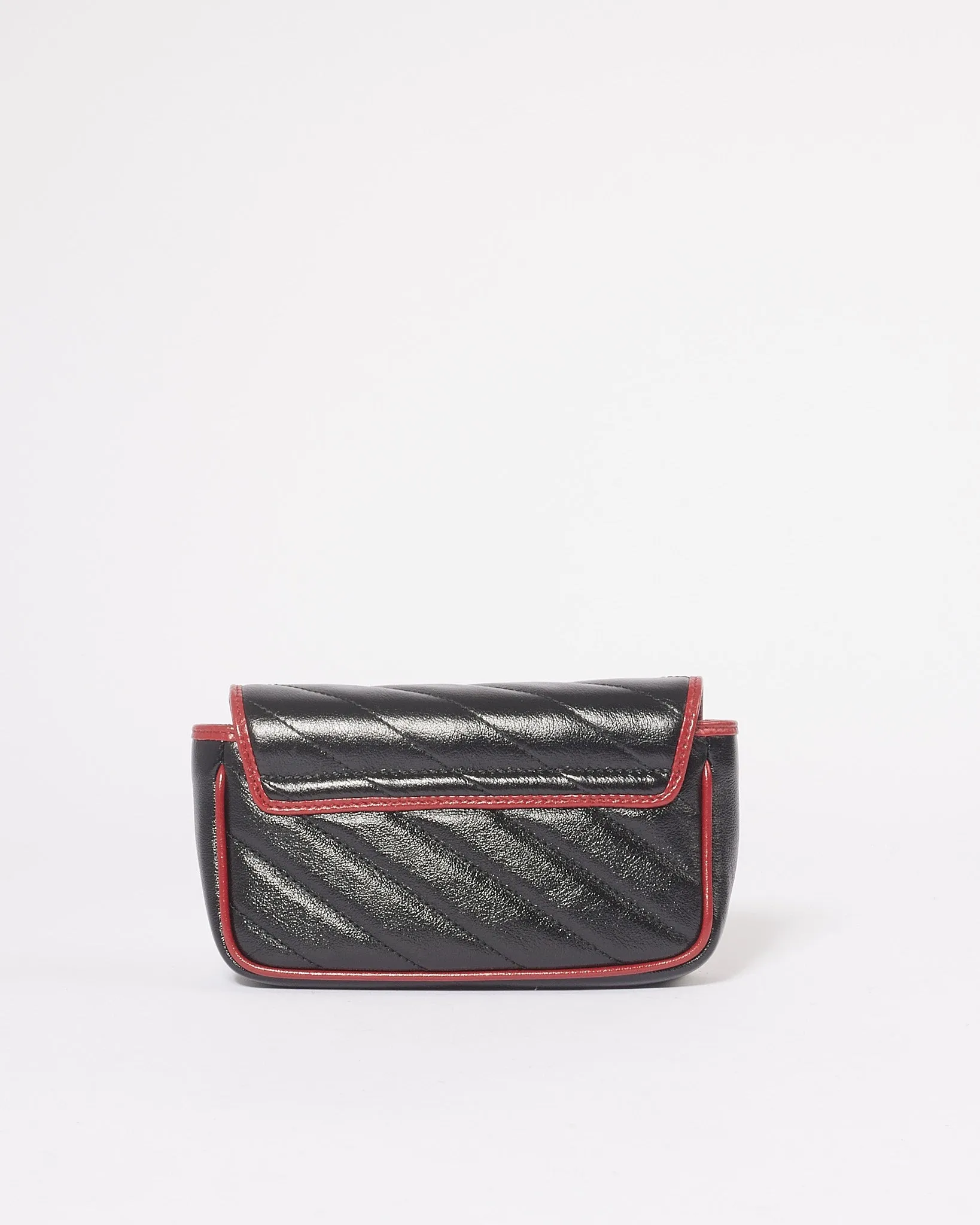 Gucci Black/Red Matelassé Diagonal Leather Torchon GG Marmont Super Mini Bag