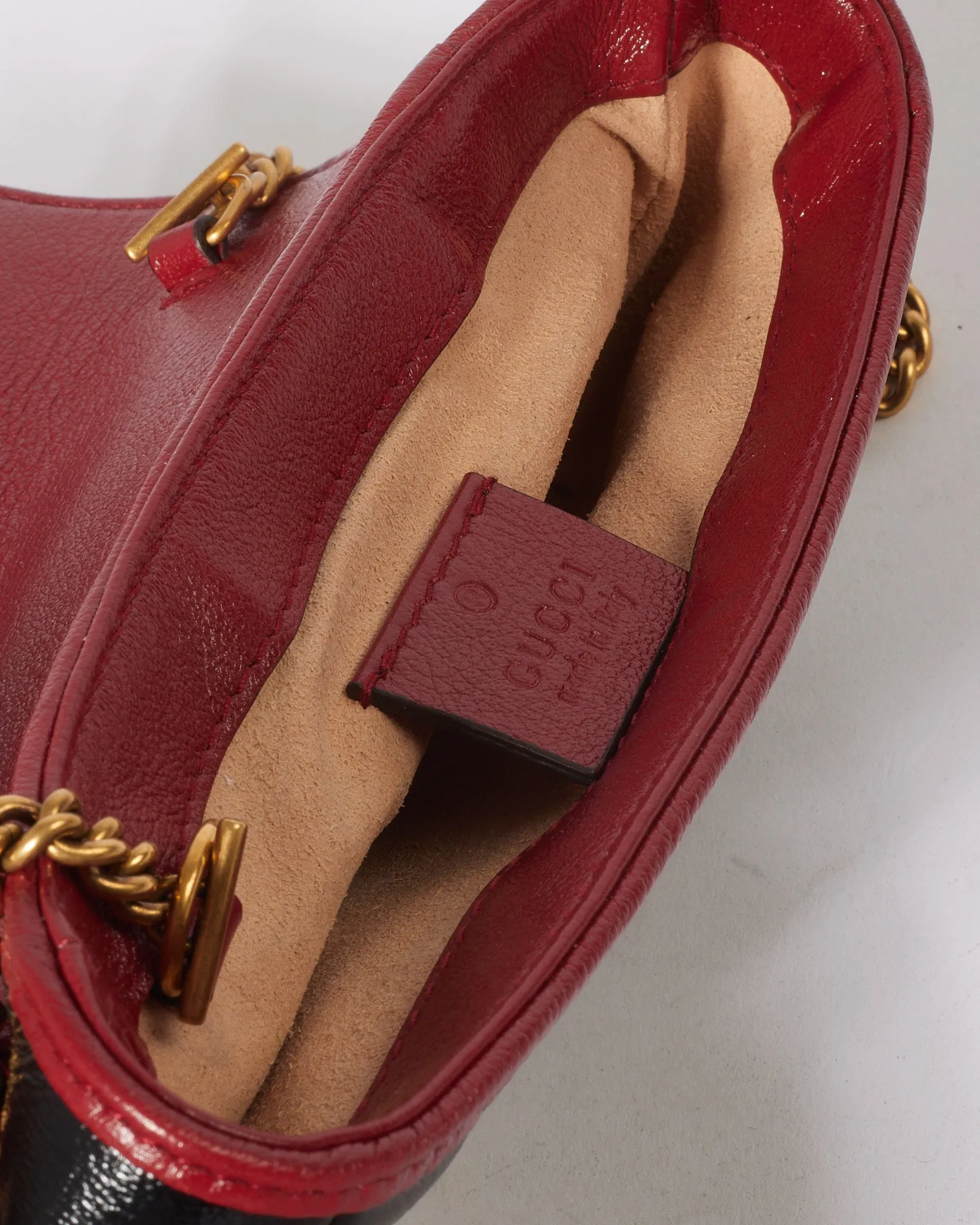 Gucci Black/Red Matelassé Diagonal Leather Torchon GG Marmont Super Mini Bag