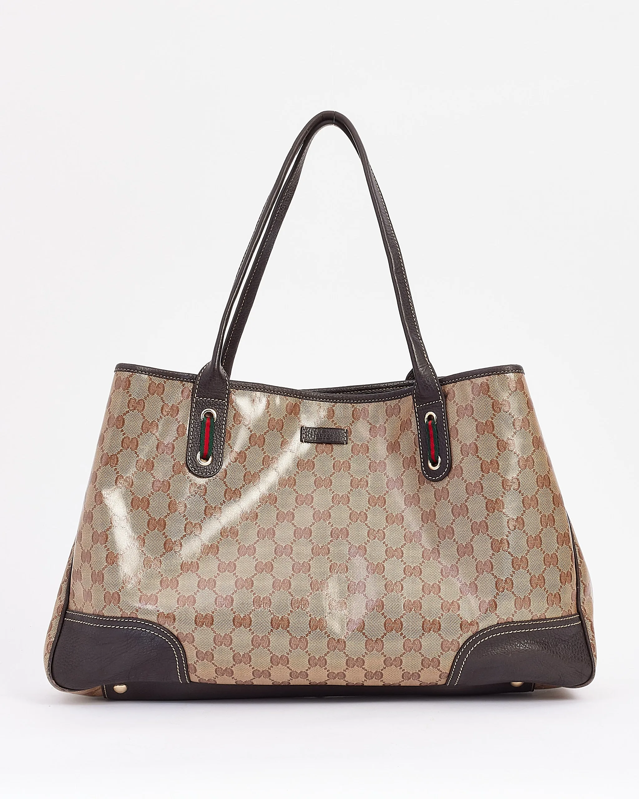 Gucci Brown GG Supreme Canvas Large Crystal Tote