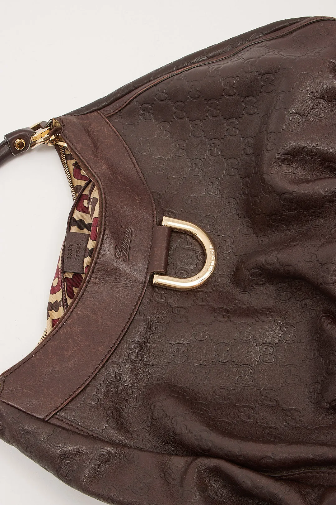 Gucci Brown GG Supreme Leather D Ring Hobo Shoulder Bag