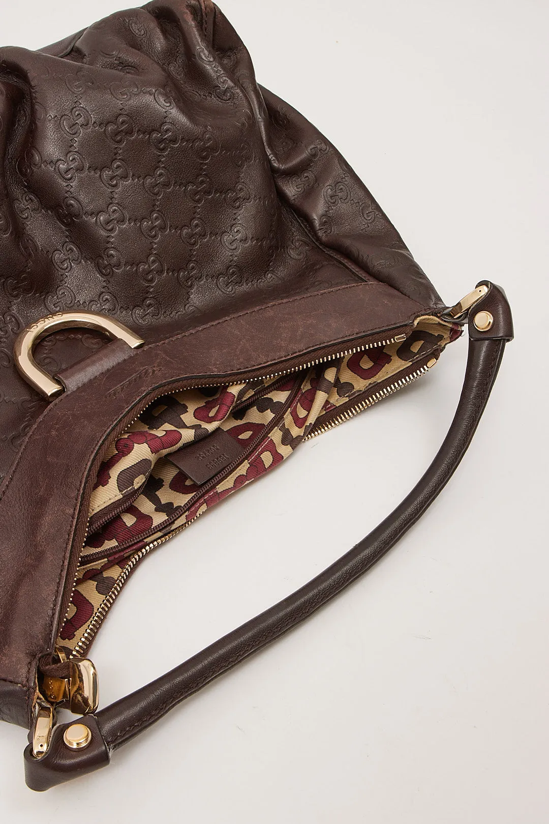 Gucci Brown GG Supreme Leather D Ring Hobo Shoulder Bag
