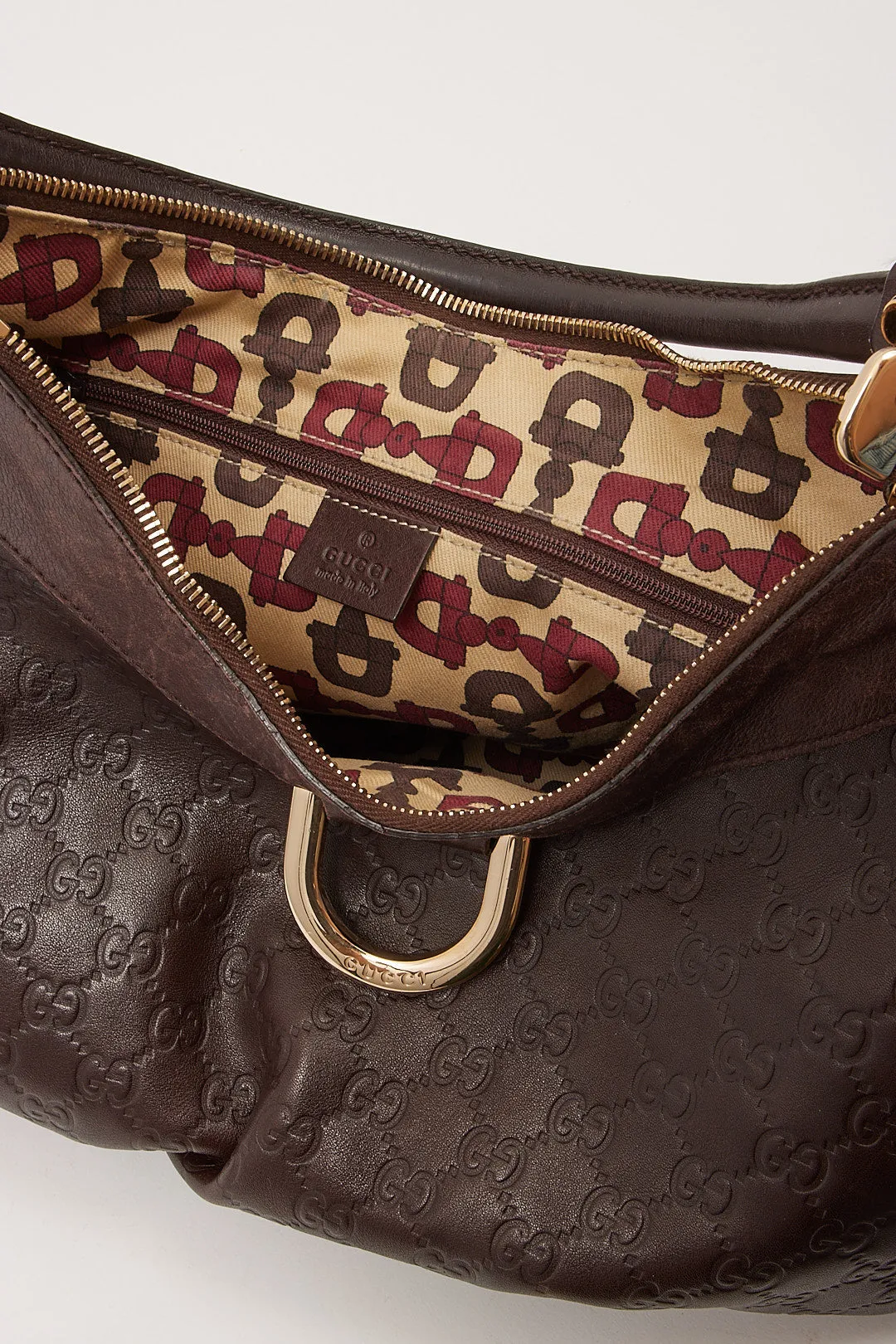 Gucci Brown GG Supreme Leather D Ring Hobo Shoulder Bag