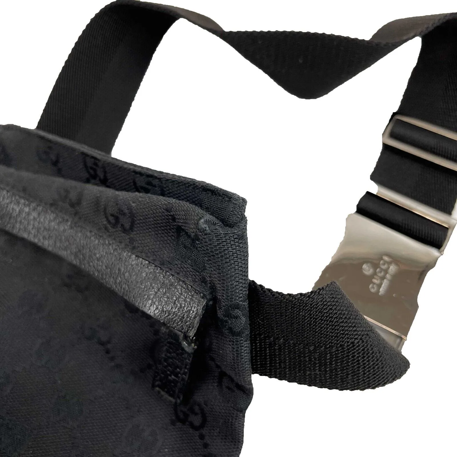 Gucci GG Monogram Double Pocket Belt Bum Bag Black Excellent