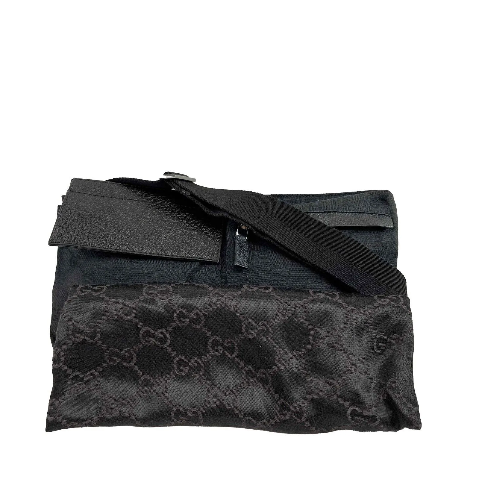 Gucci GG Monogram Double Pocket Belt Bum Bag Black Excellent