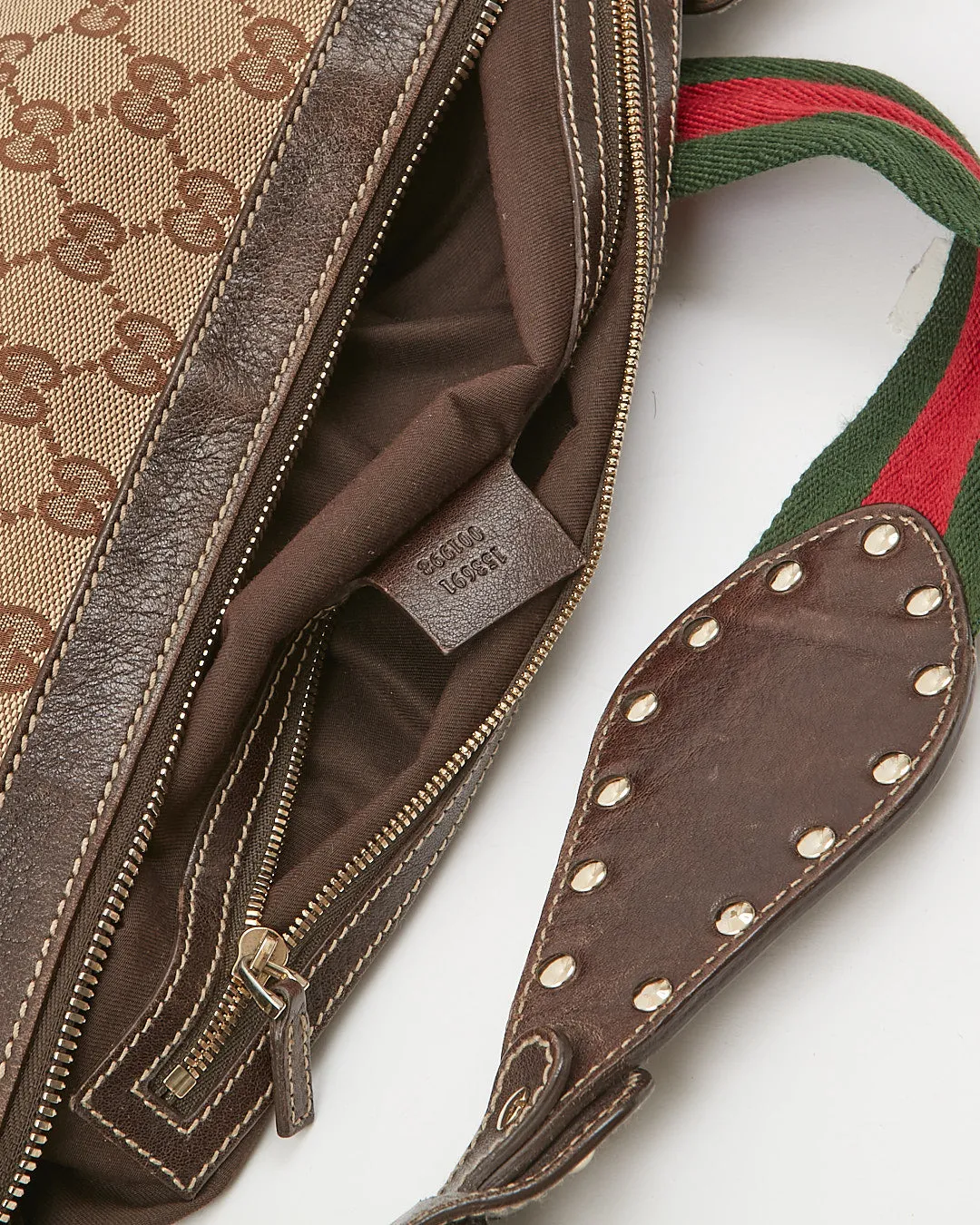 Gucci GG Supreme Brown Canvas Studded Web Guitar Strap Shoulder Bag