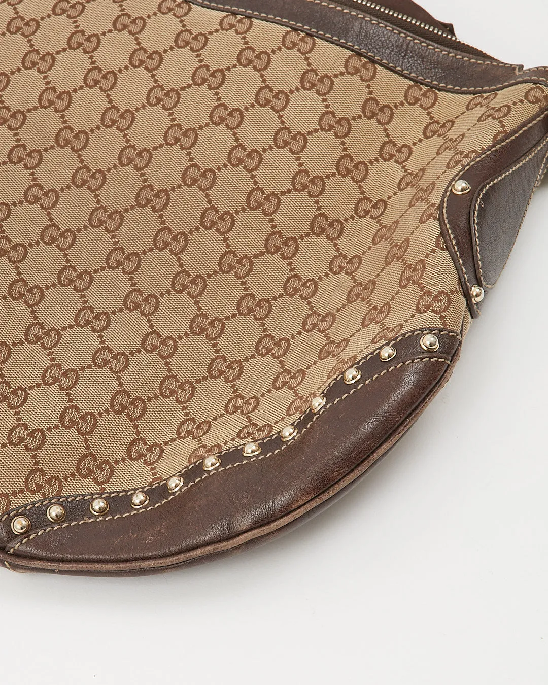 Gucci GG Supreme Brown Canvas Studded Web Guitar Strap Shoulder Bag