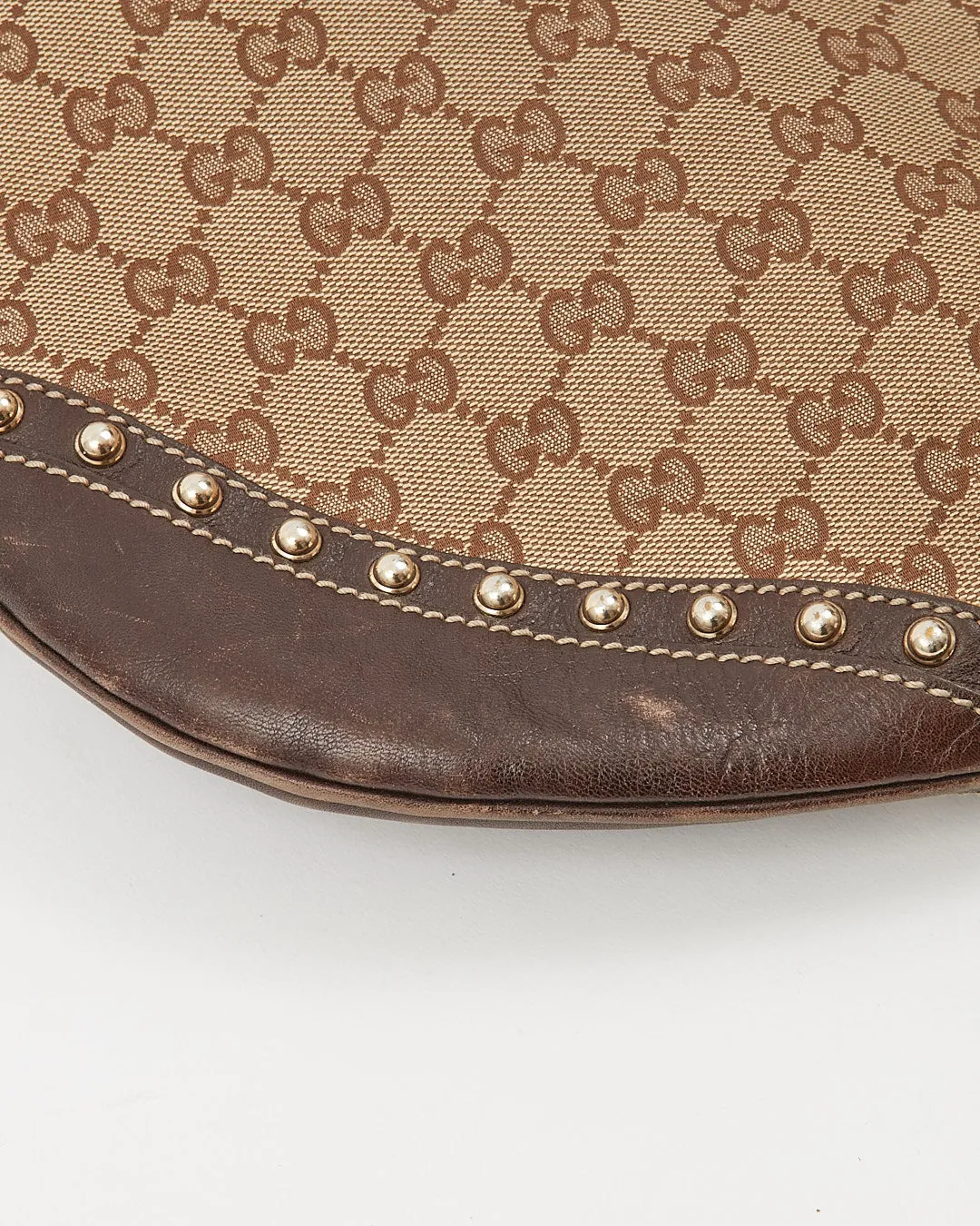 Gucci GG Supreme Brown Canvas Studded Web Guitar Strap Shoulder Bag