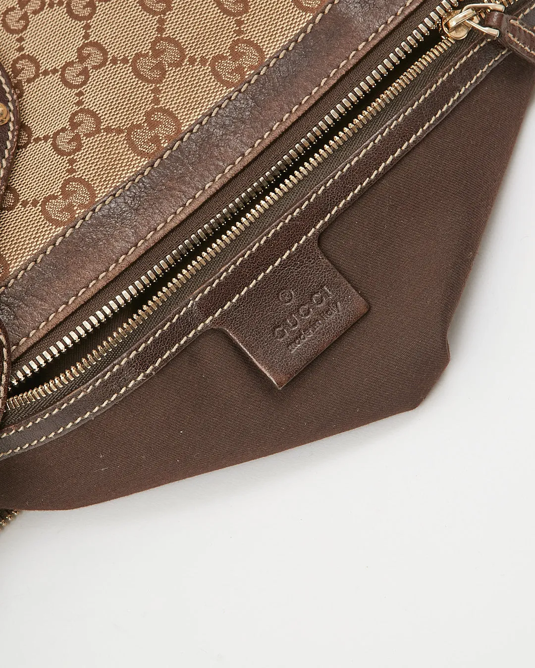 Gucci GG Supreme Brown Canvas Studded Web Guitar Strap Shoulder Bag