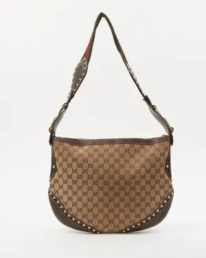 Gucci GG Supreme Brown Canvas Studded Web Guitar Strap Shoulder Bag