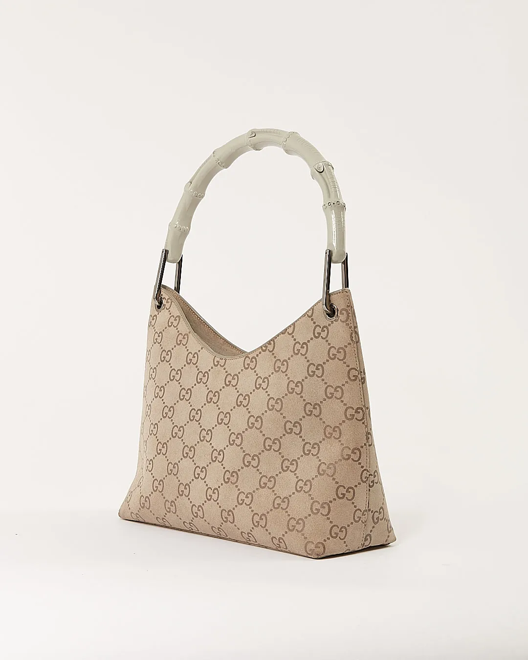 Gucci Grey GG Supreme Suede Bamboo Shoulder Bag