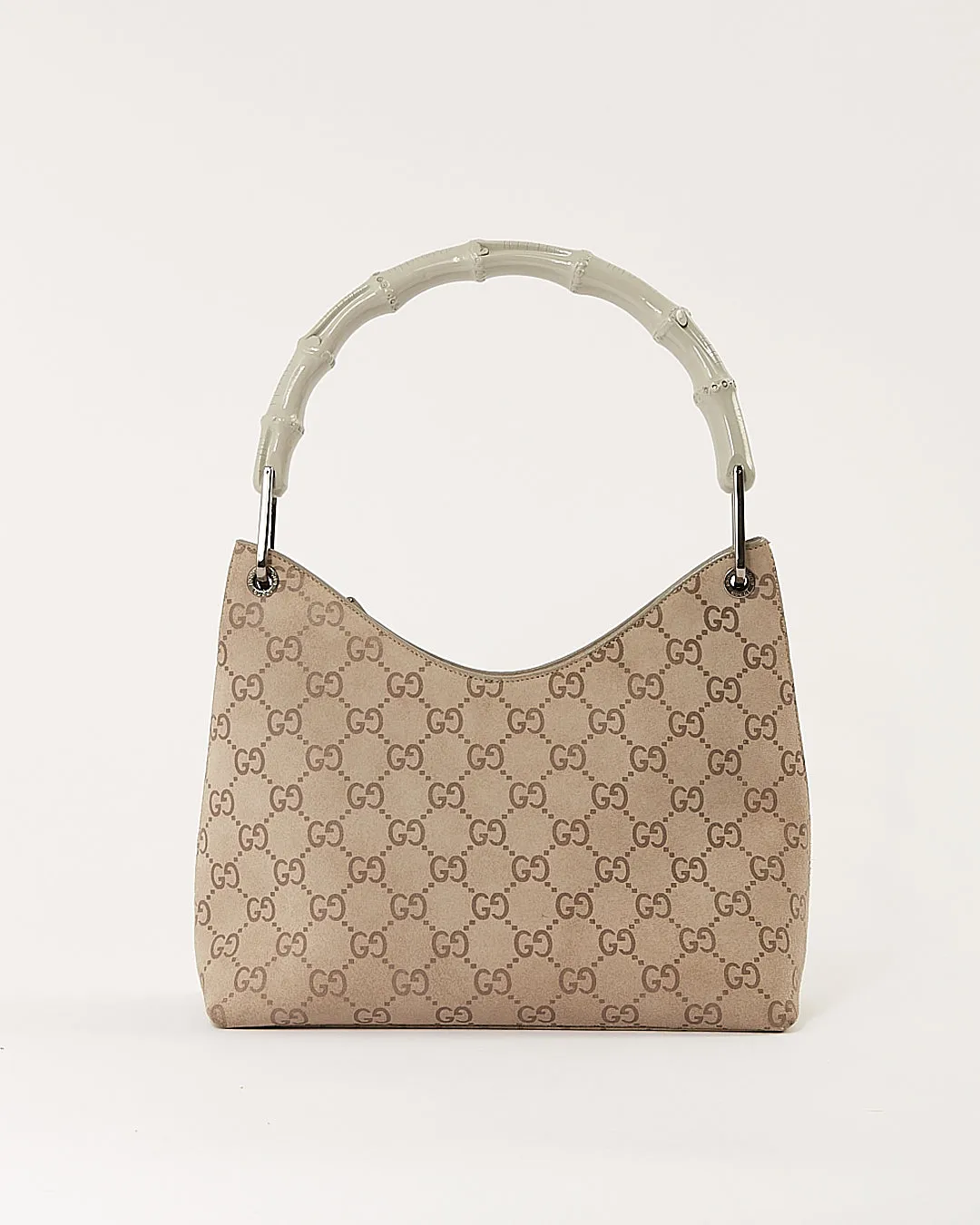 Gucci Grey GG Supreme Suede Bamboo Shoulder Bag