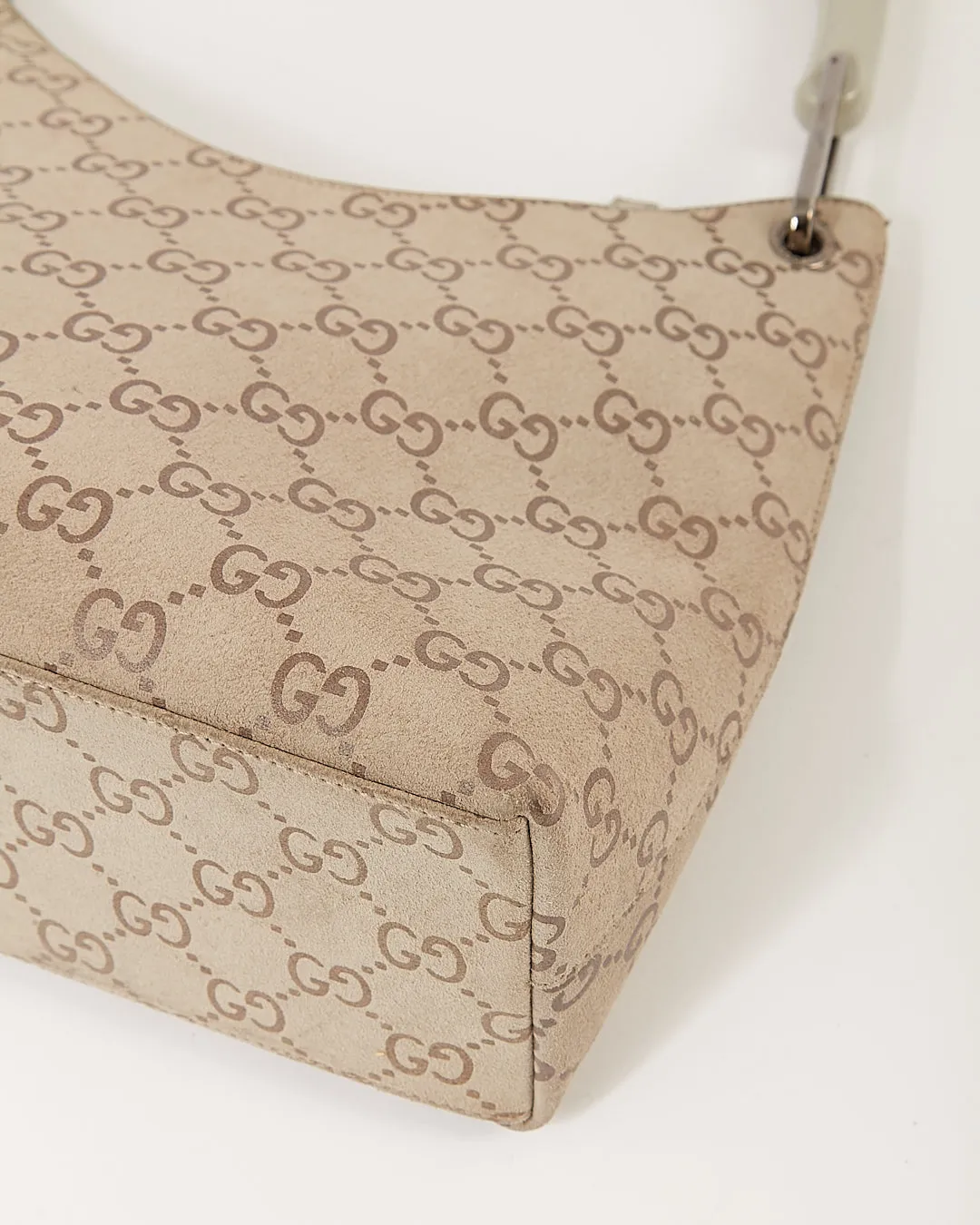 Gucci Grey GG Supreme Suede Bamboo Shoulder Bag