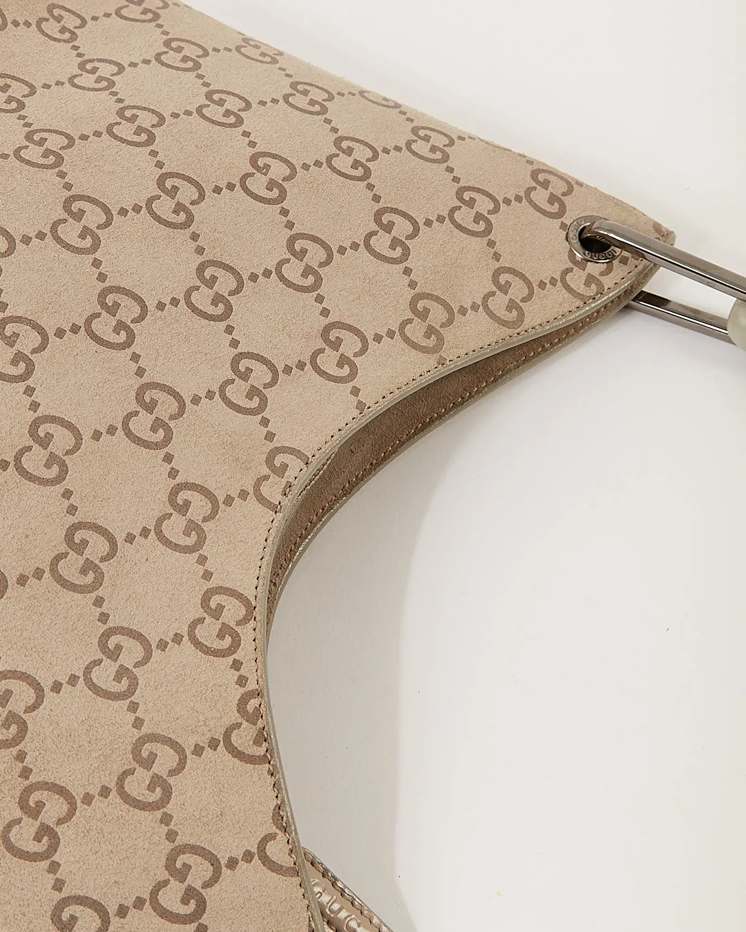 Gucci Grey GG Supreme Suede Bamboo Shoulder Bag