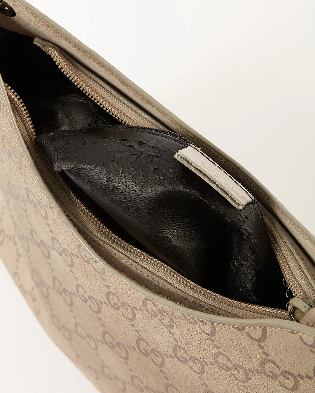 Gucci Grey GG Supreme Suede Bamboo Shoulder Bag