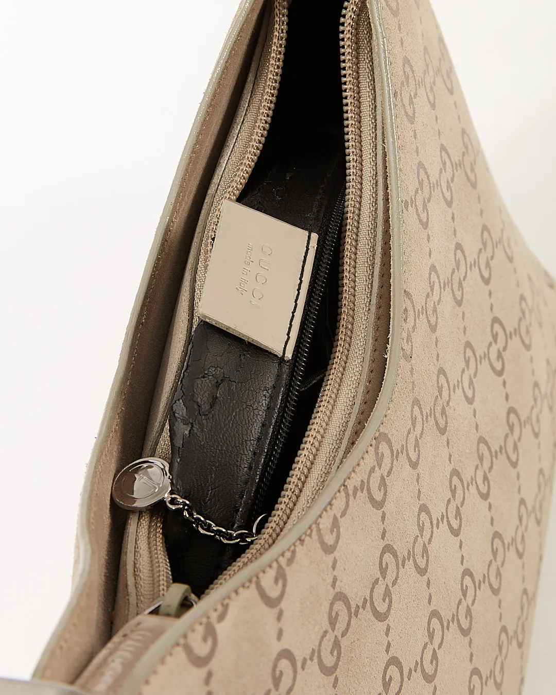 Gucci Grey GG Supreme Suede Bamboo Shoulder Bag