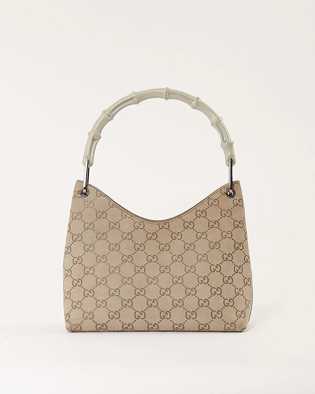 Gucci Grey GG Supreme Suede Bamboo Shoulder Bag