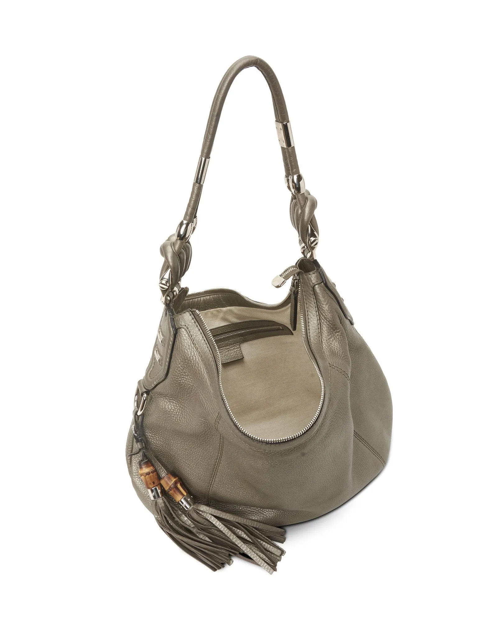 Gucci Metallic Silver Leather Techno Horsebit Hobo Shoulder Bag