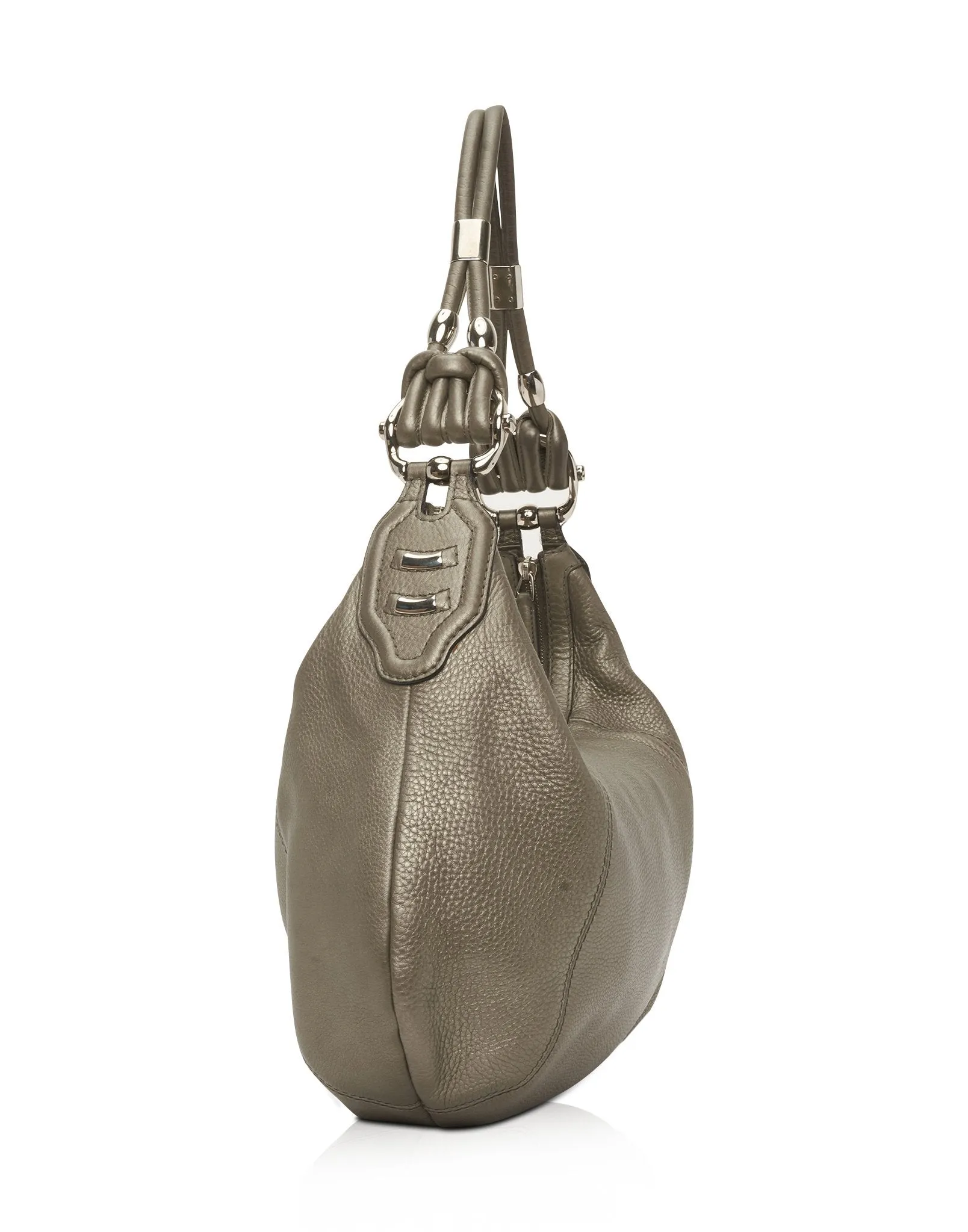 Gucci Metallic Silver Leather Techno Horsebit Hobo Shoulder Bag