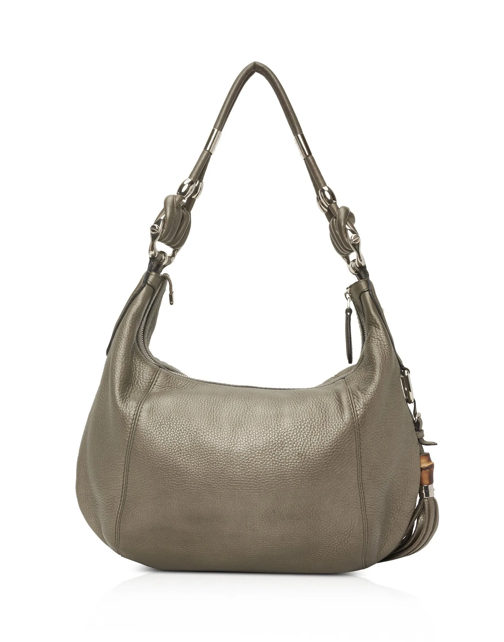 Gucci Metallic Silver Leather Techno Horsebit Hobo Shoulder Bag