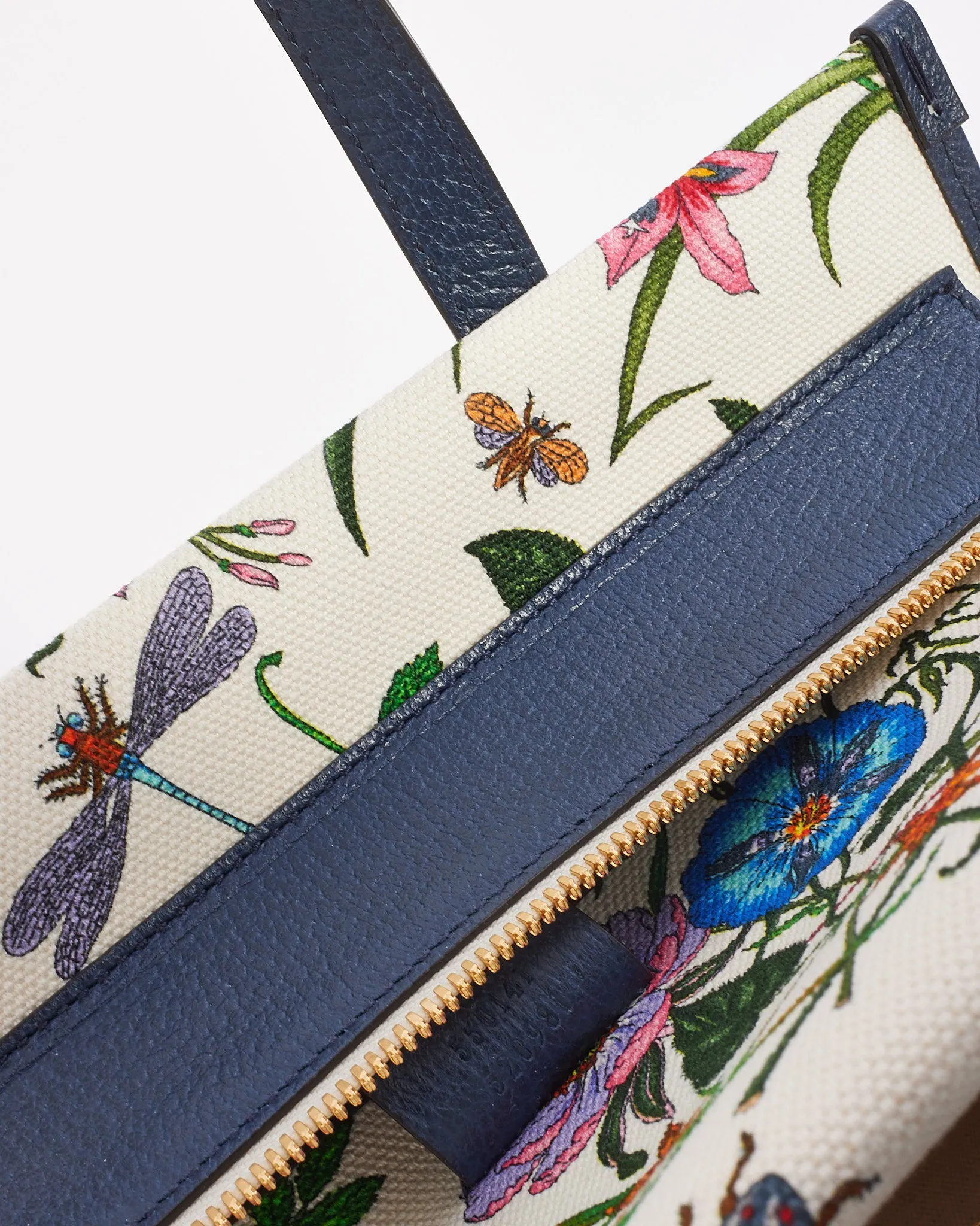 Gucci Navy Multi Canvas Flora Tote with Strap