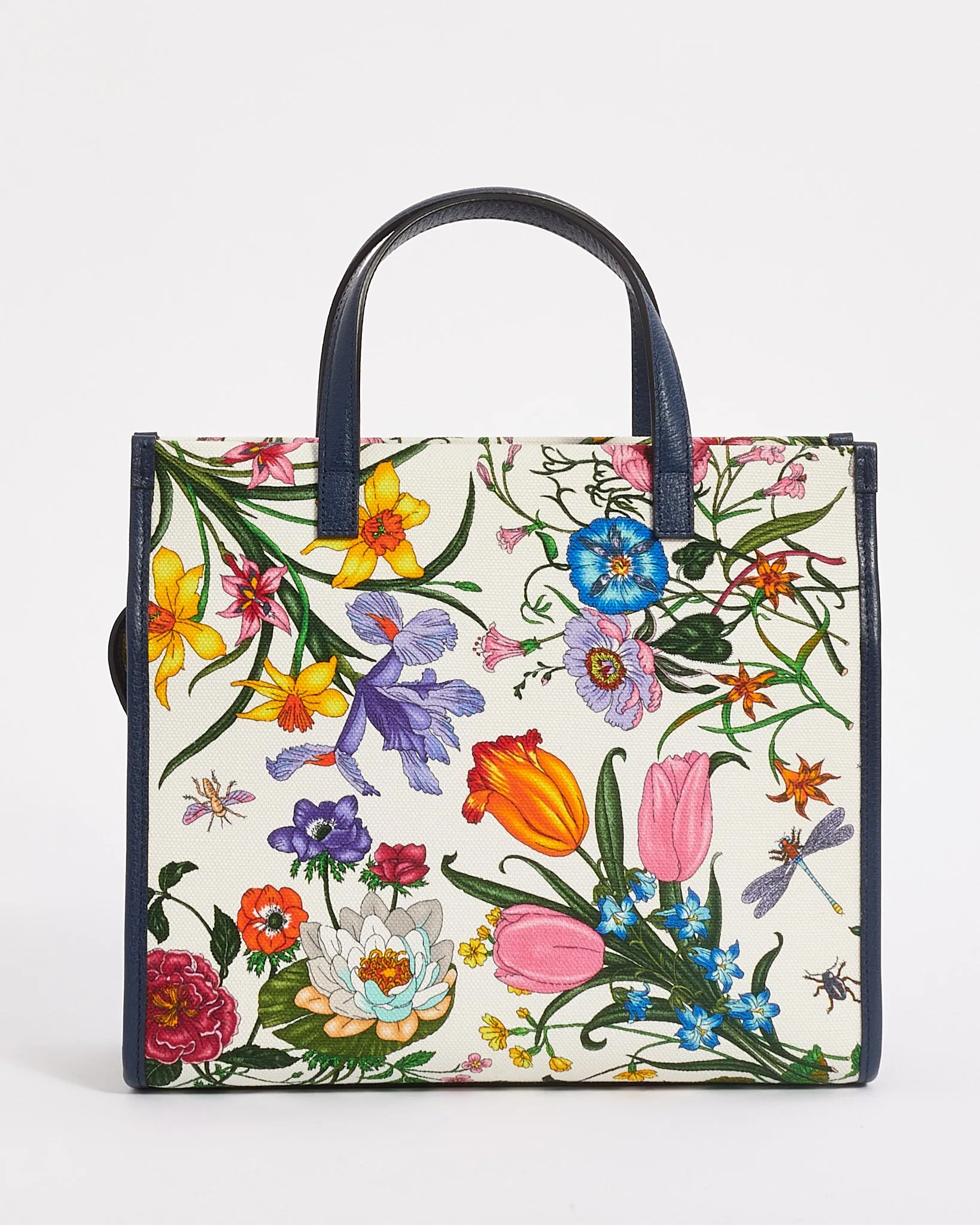 Gucci Navy Multi Canvas Flora Tote with Strap