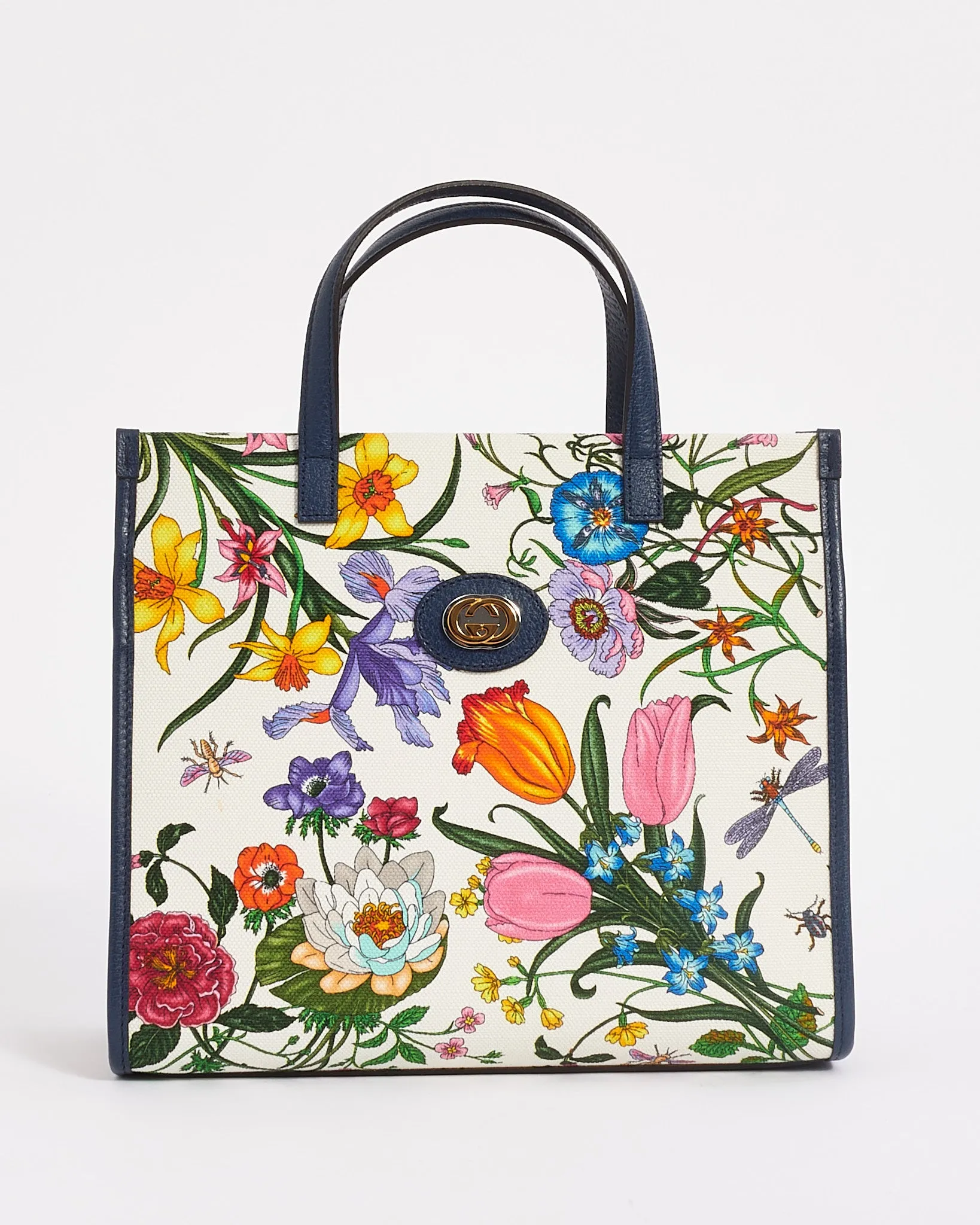 Gucci Navy Multi Canvas Flora Tote with Strap