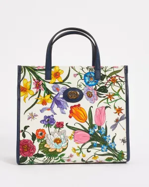 Gucci Navy Multi Canvas Flora Tote with Strap