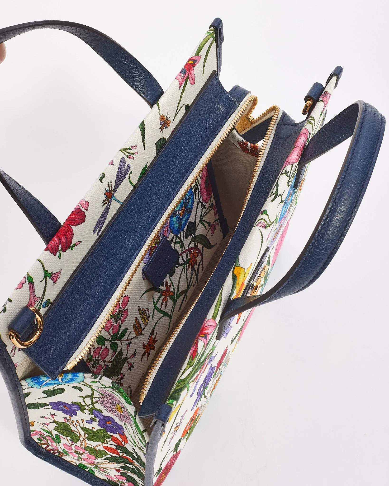 Gucci Navy Multi Canvas Flora Tote with Strap