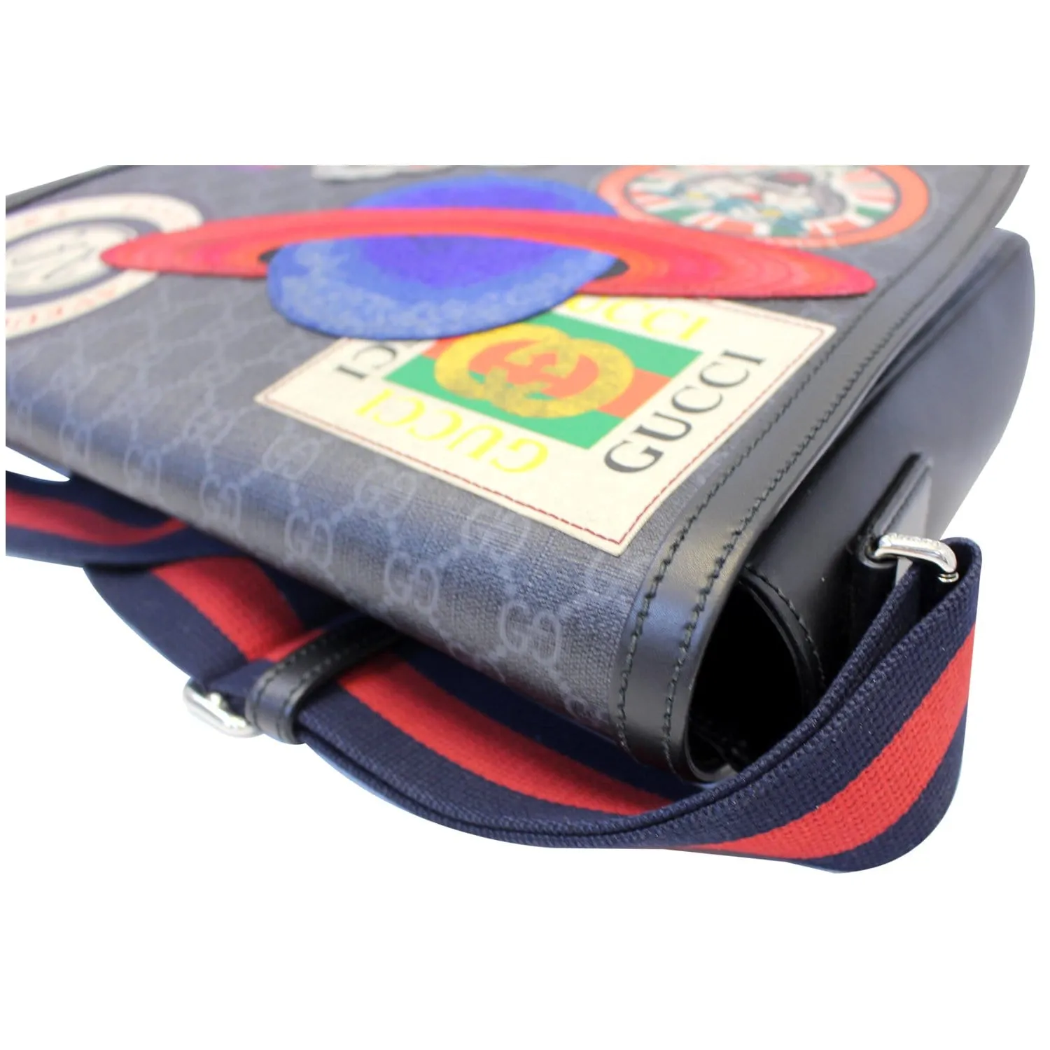GUCCI  Night Courrier GG Supreme Flap Messenger Bag Black/Grey 474138