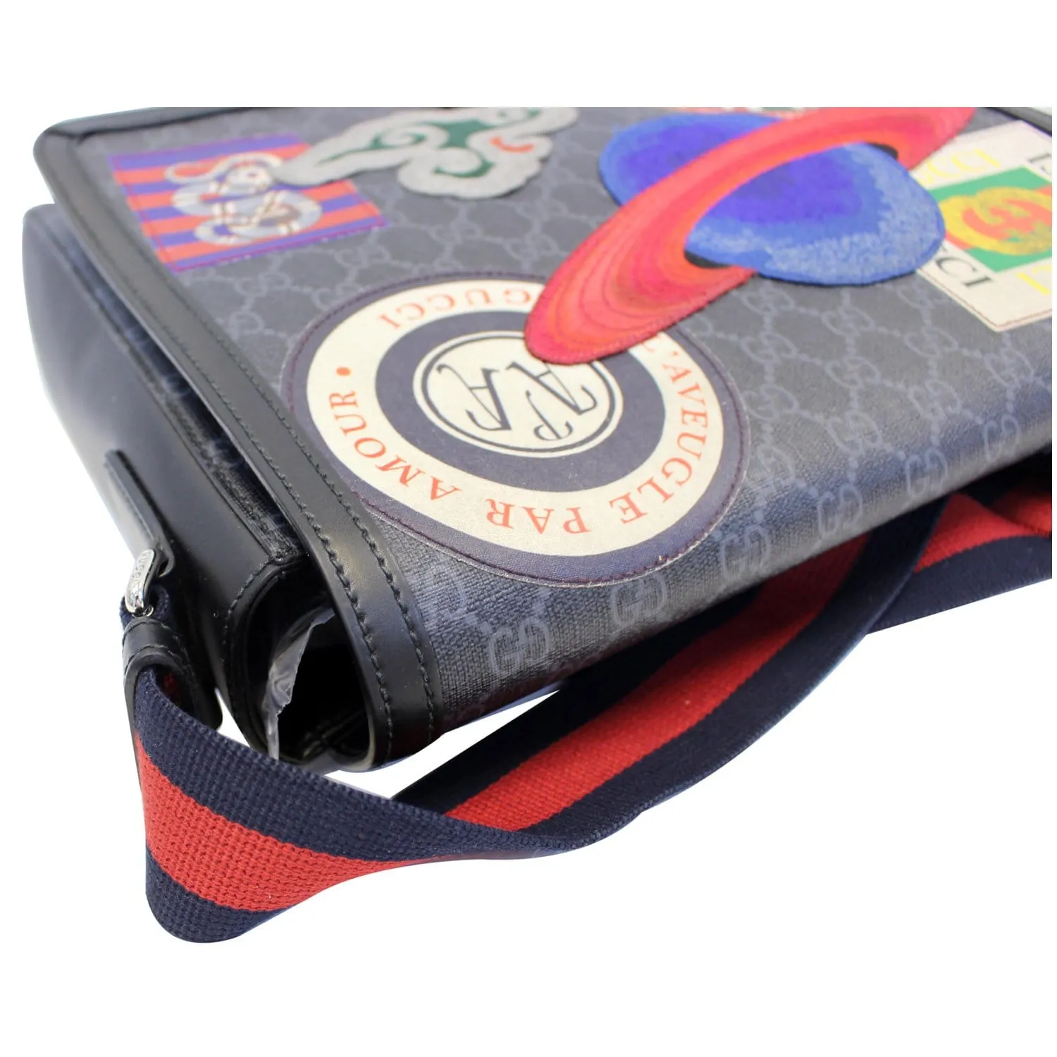 GUCCI  Night Courrier GG Supreme Flap Messenger Bag Black/Grey 474138