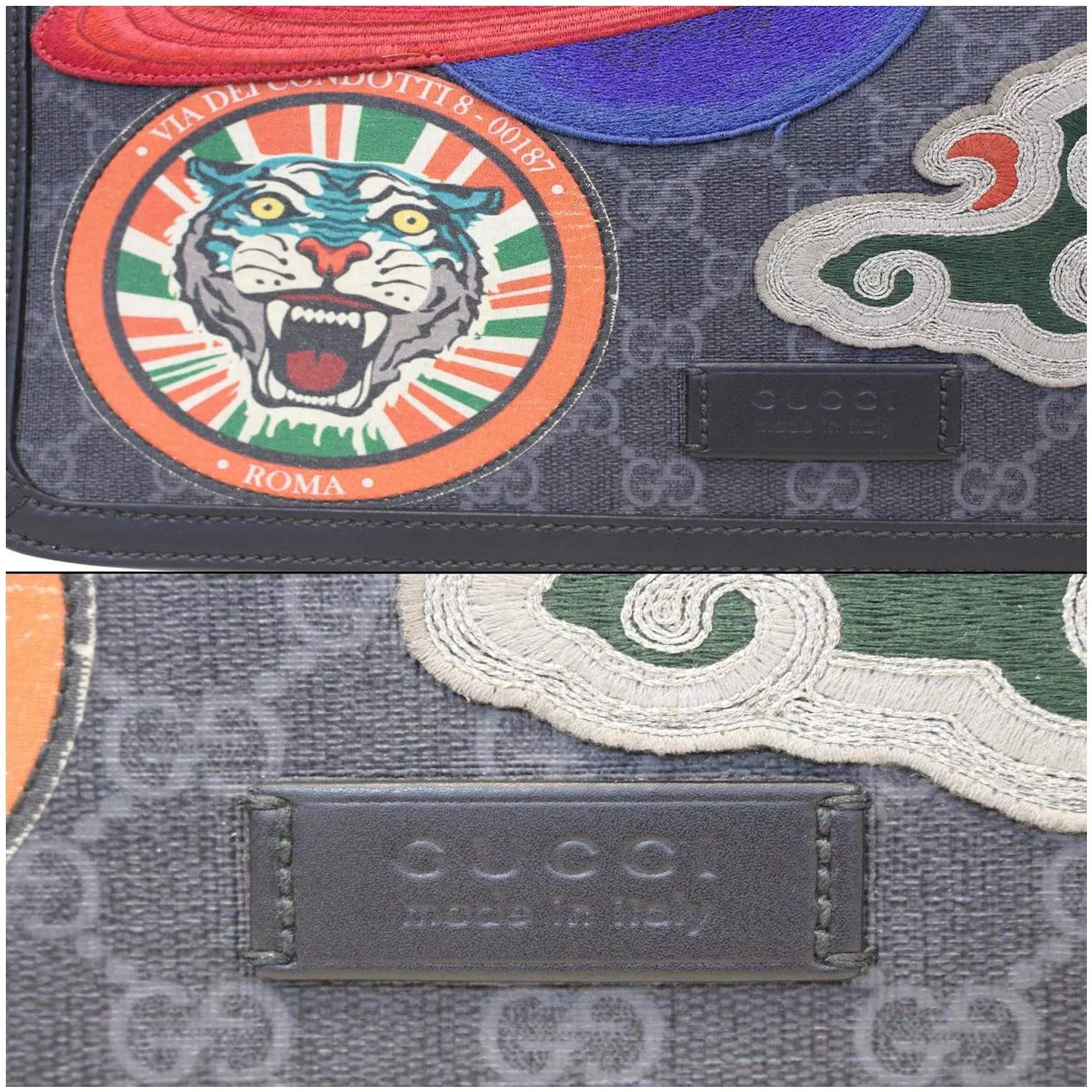 GUCCI  Night Courrier GG Supreme Flap Messenger Bag Black/Grey 474138