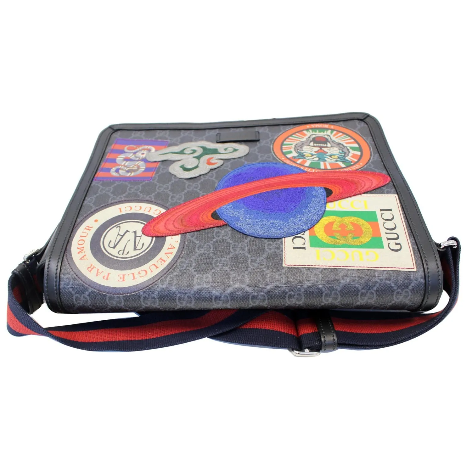 GUCCI  Night Courrier GG Supreme Flap Messenger Bag Black/Grey 474138