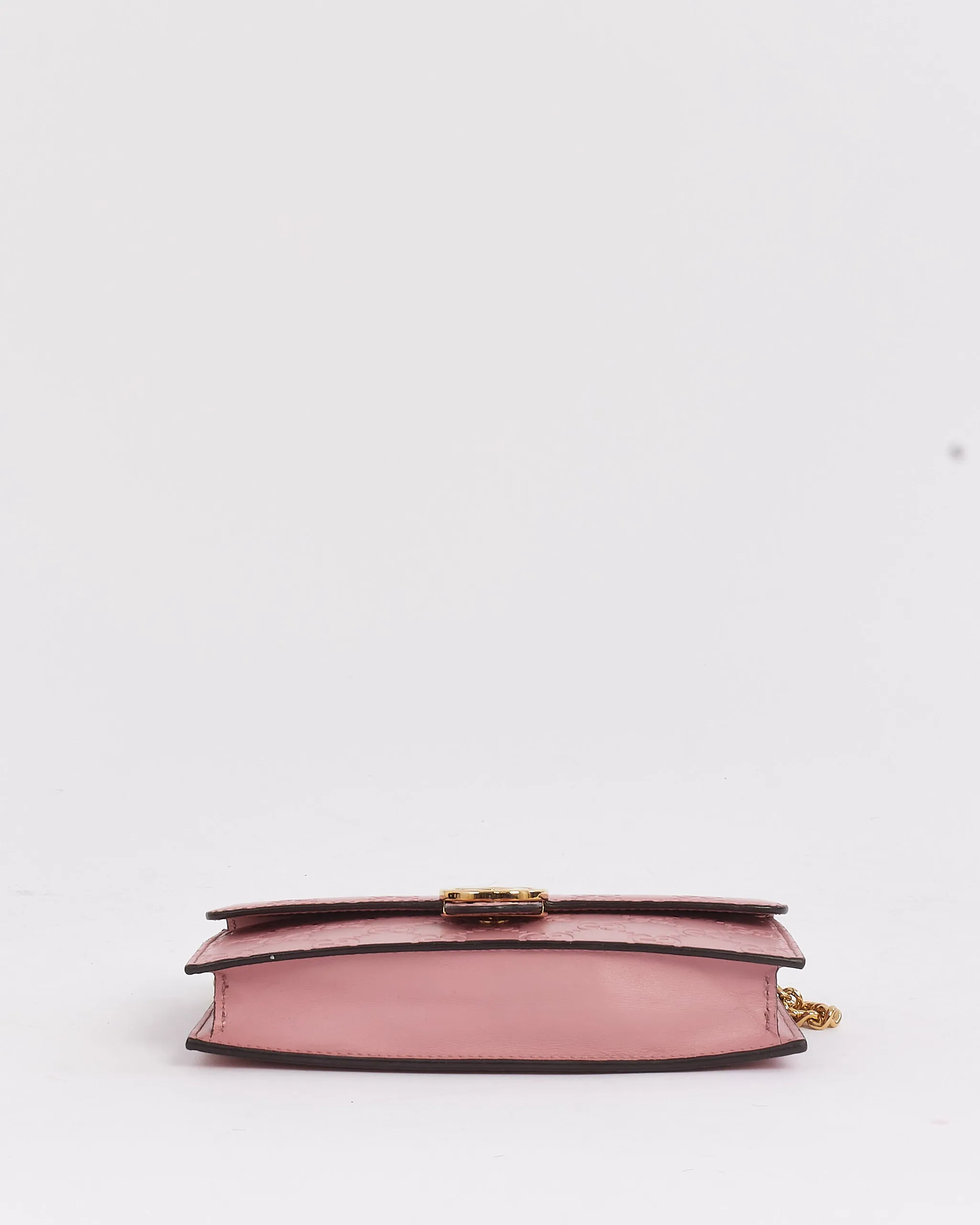 Gucci Pink Leather Signature GG Embossed Wallet On Chain