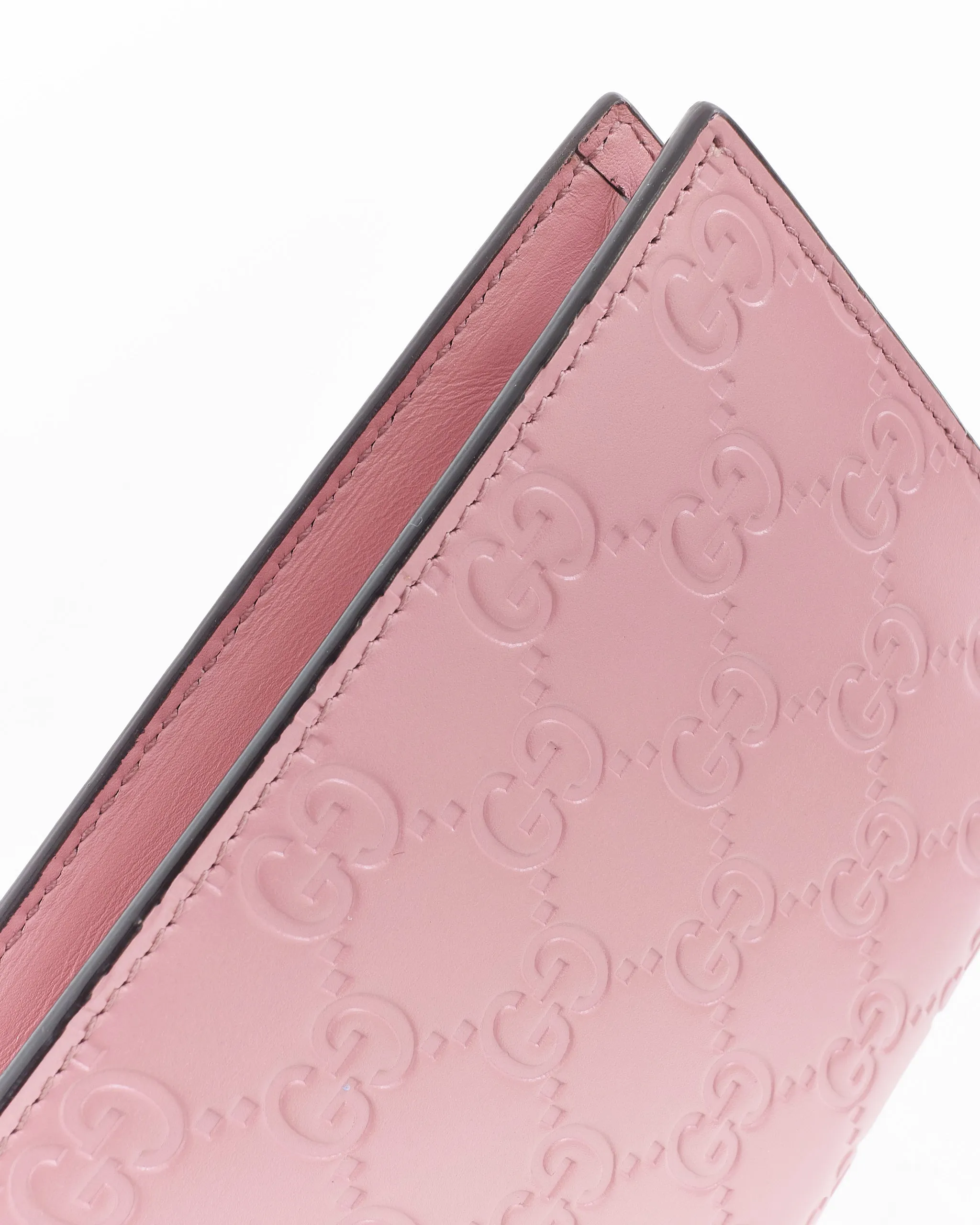 Gucci Pink Leather Signature GG Embossed Wallet On Chain