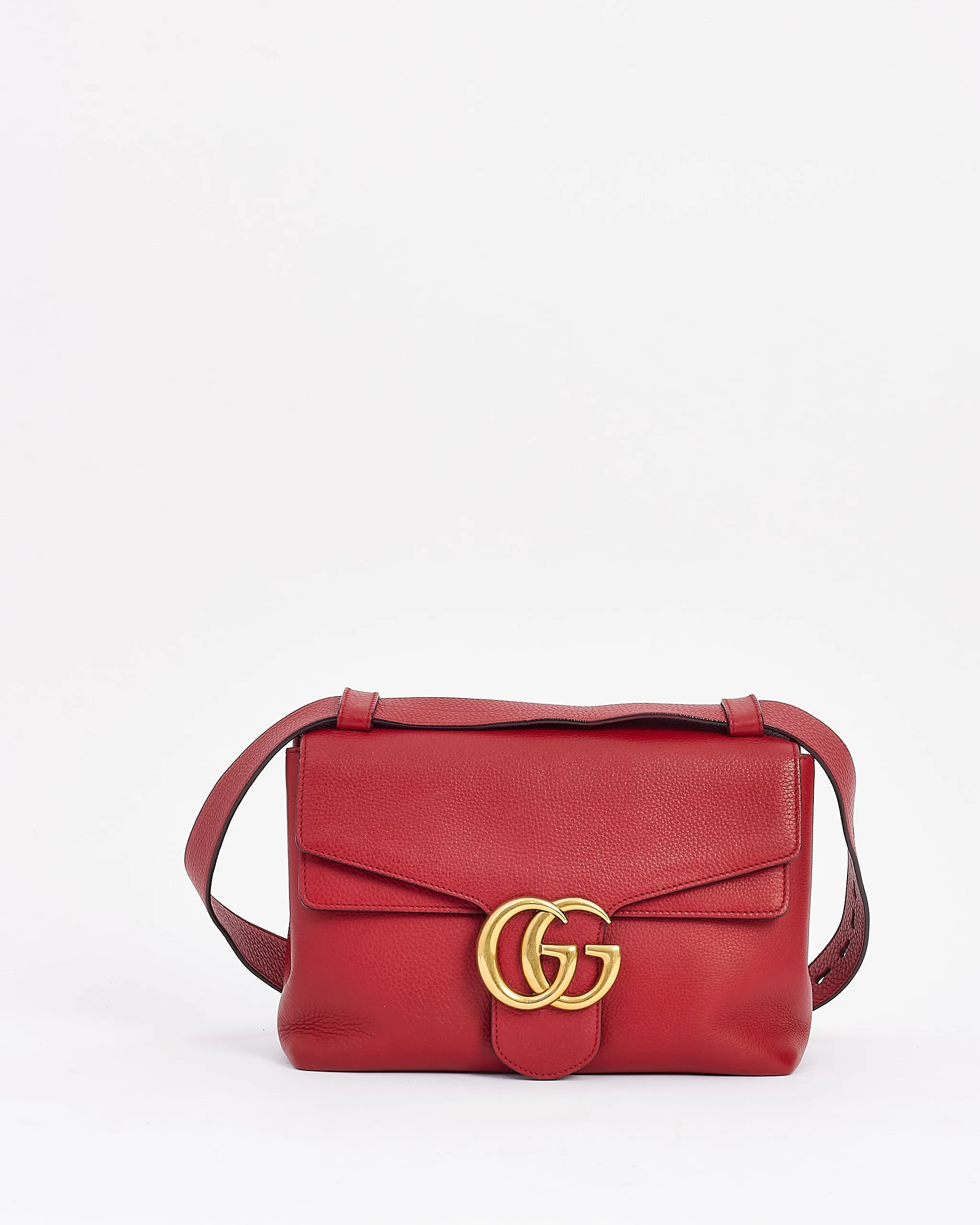 Gucci Red Pebbled Leather GG Marmont Shoulder Bag