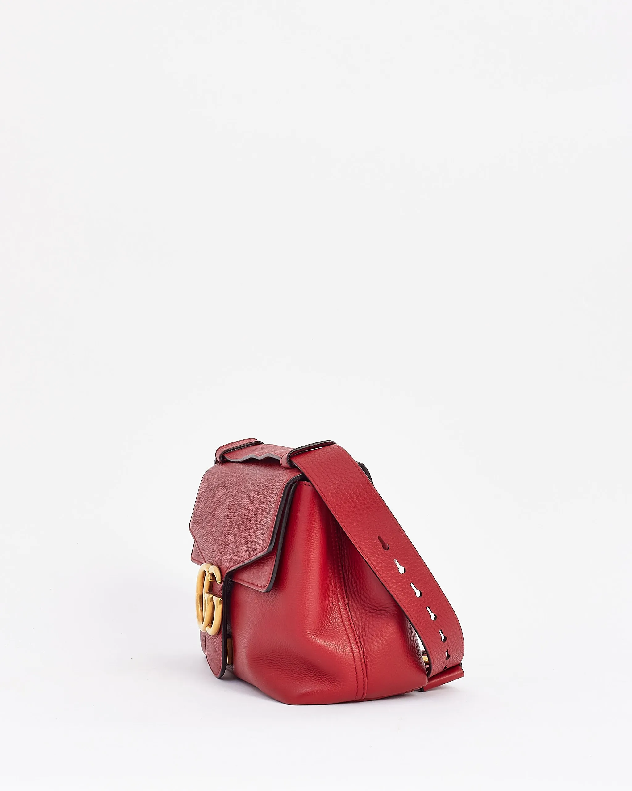 Gucci Red Pebbled Leather GG Marmont Shoulder Bag