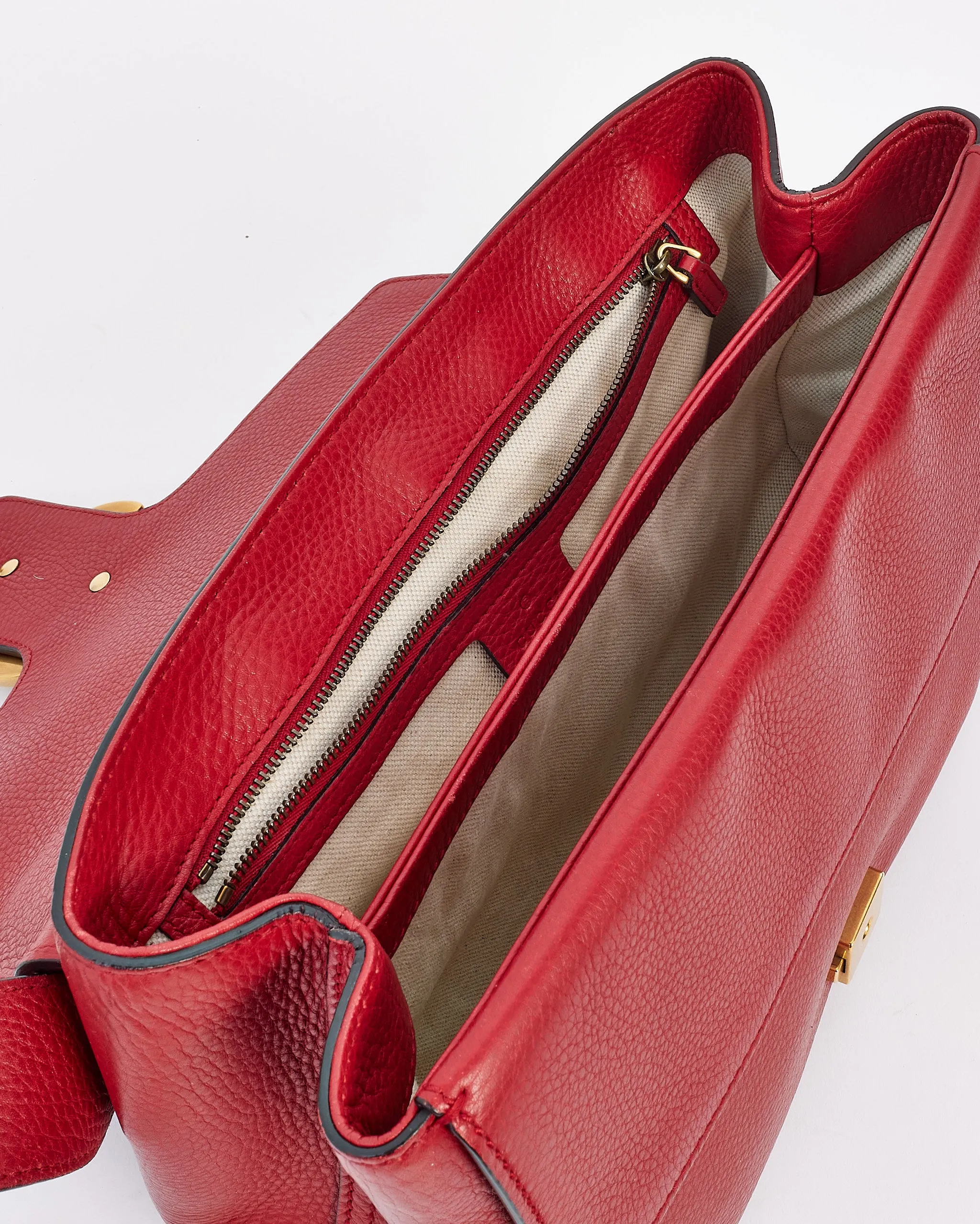 Gucci Red Pebbled Leather GG Marmont Shoulder Bag