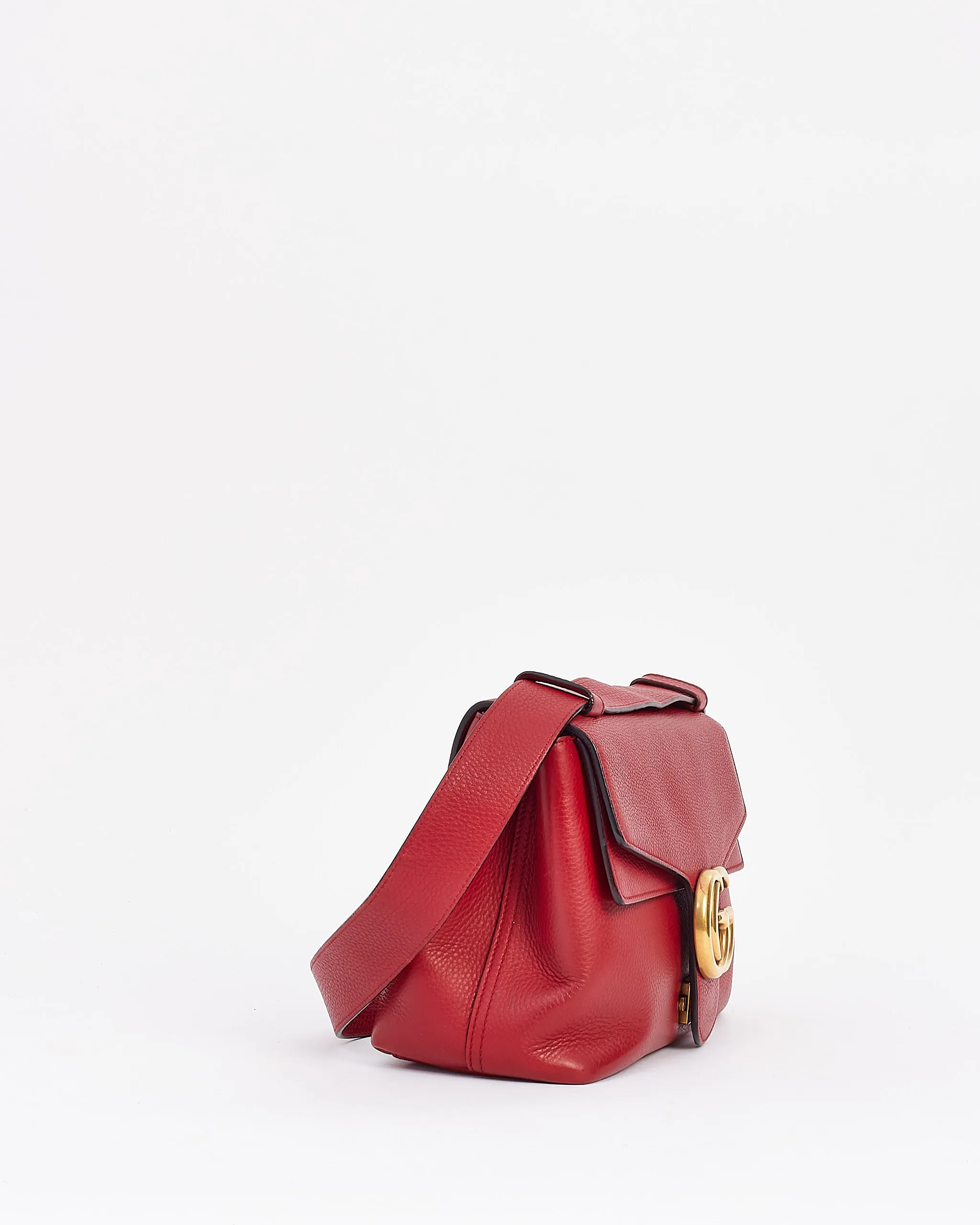 Gucci Red Pebbled Leather GG Marmont Shoulder Bag