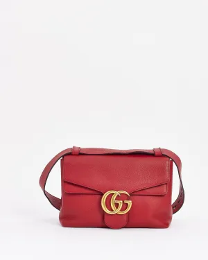 Gucci Red Pebbled Leather GG Marmont Shoulder Bag