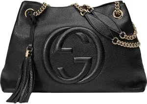 Gucci Soho Leather Silver Chain Shoulder Handbag Black Bag NEW